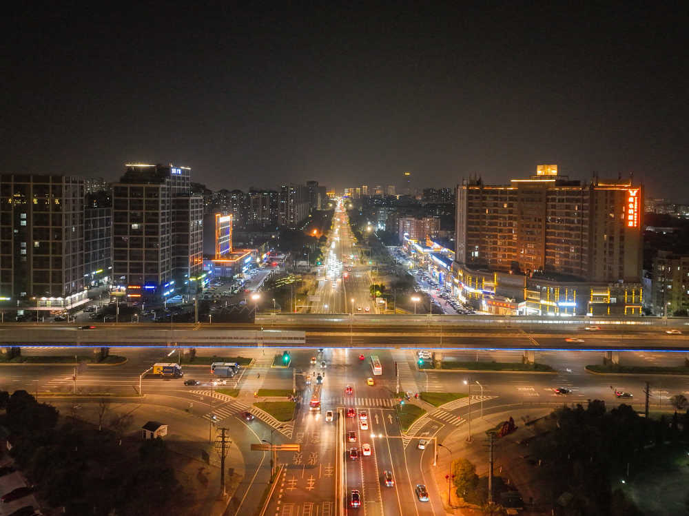 航拍昆山城市夜景