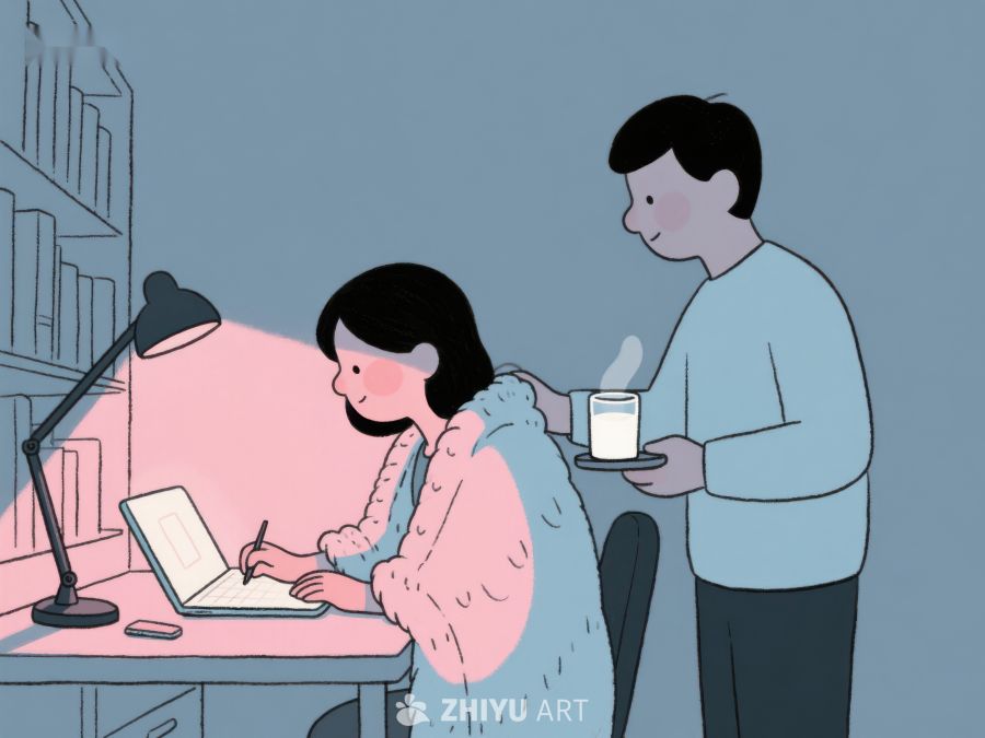 温馨书房：一人专注工作，一人递上热饮 824