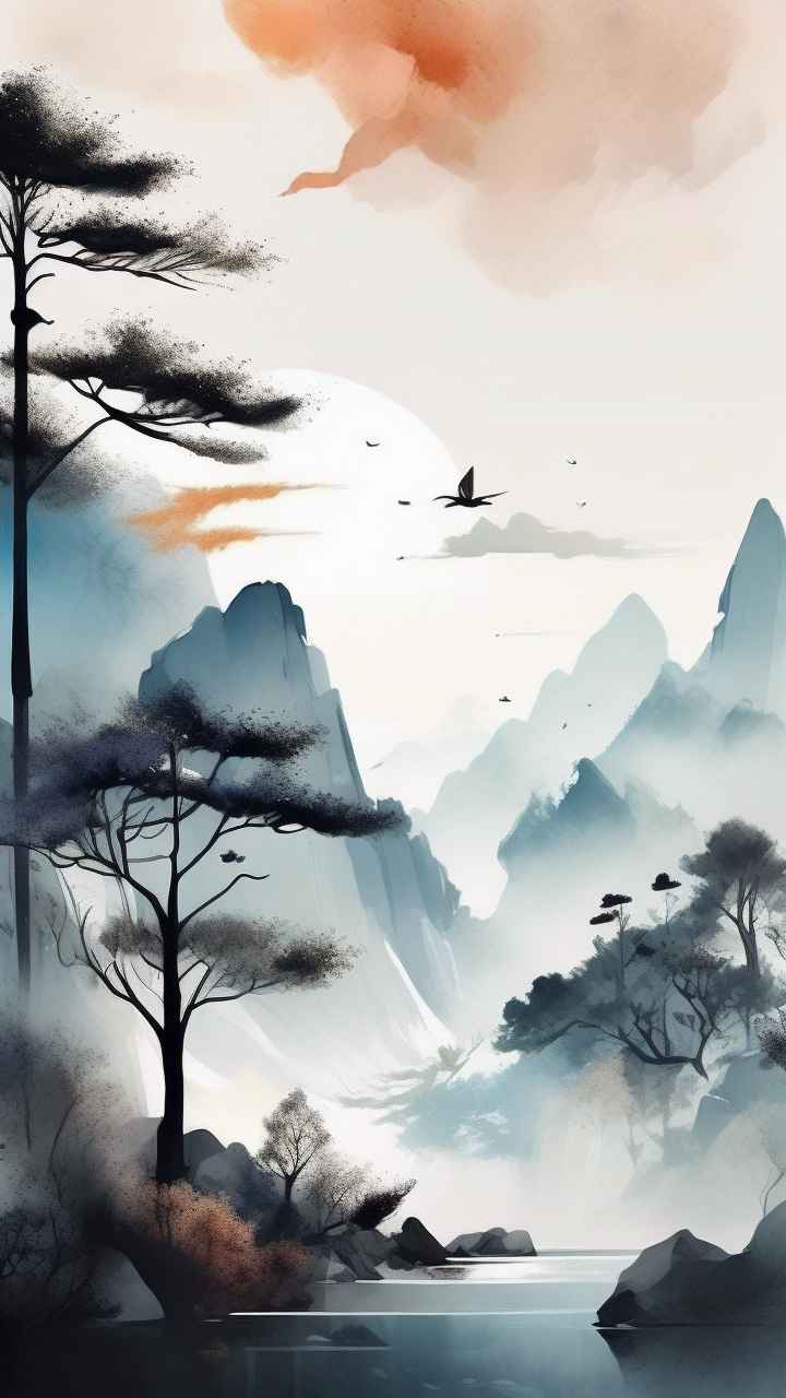 国潮山水画插画背景 49