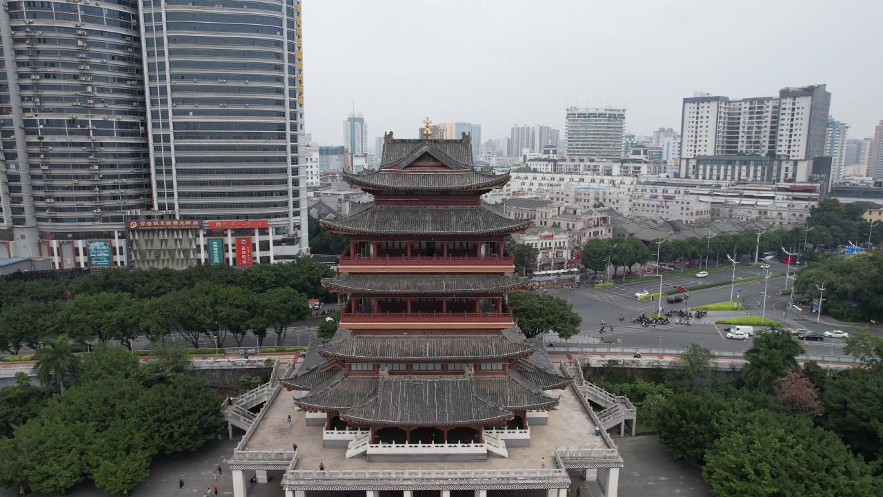 广西南宁畅游阁夜景灯光航拍