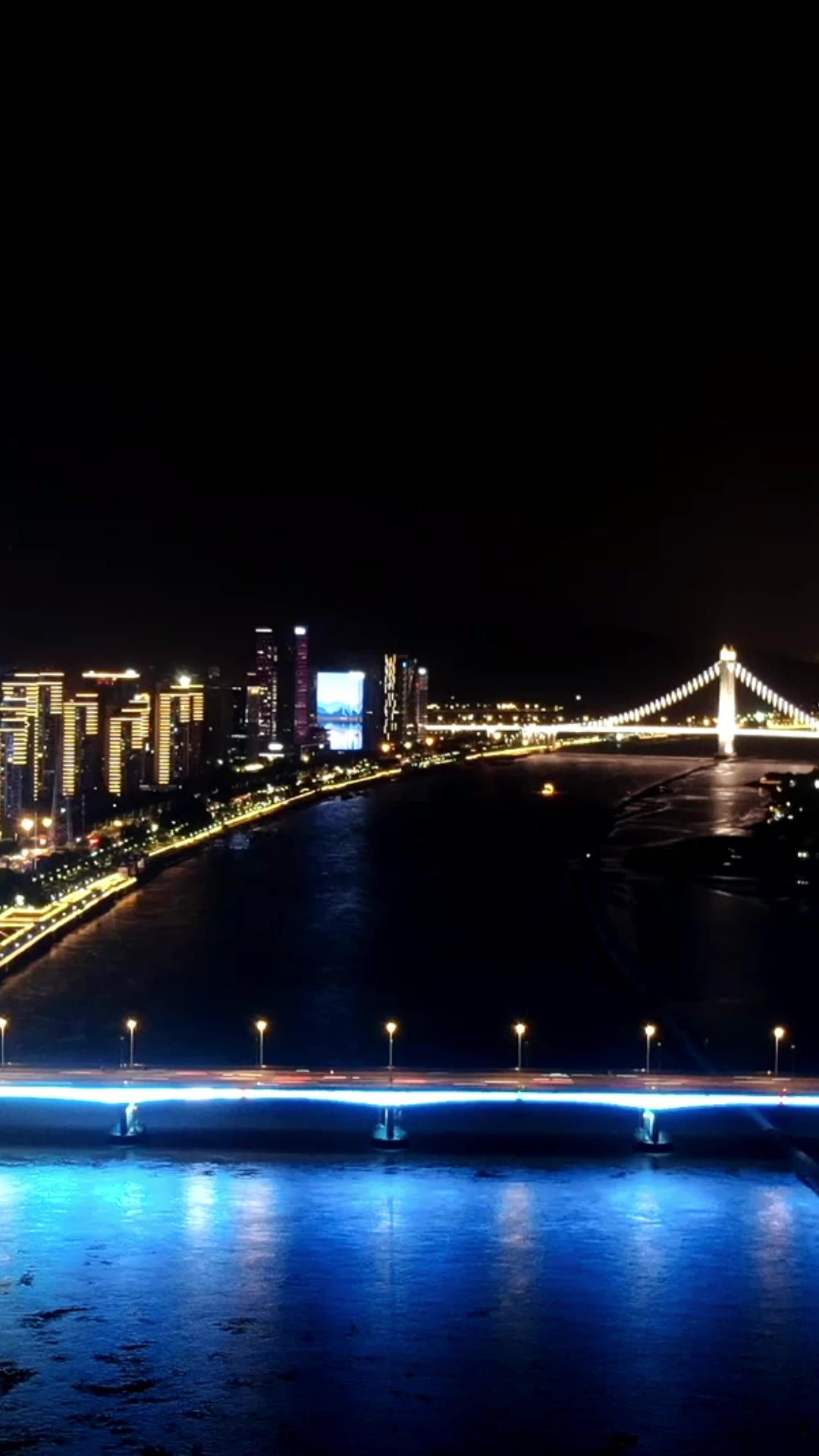 城市延时福建闽江夜景航拍延时