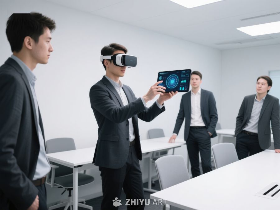 商务人士使用虚拟现实设备进行演示 340