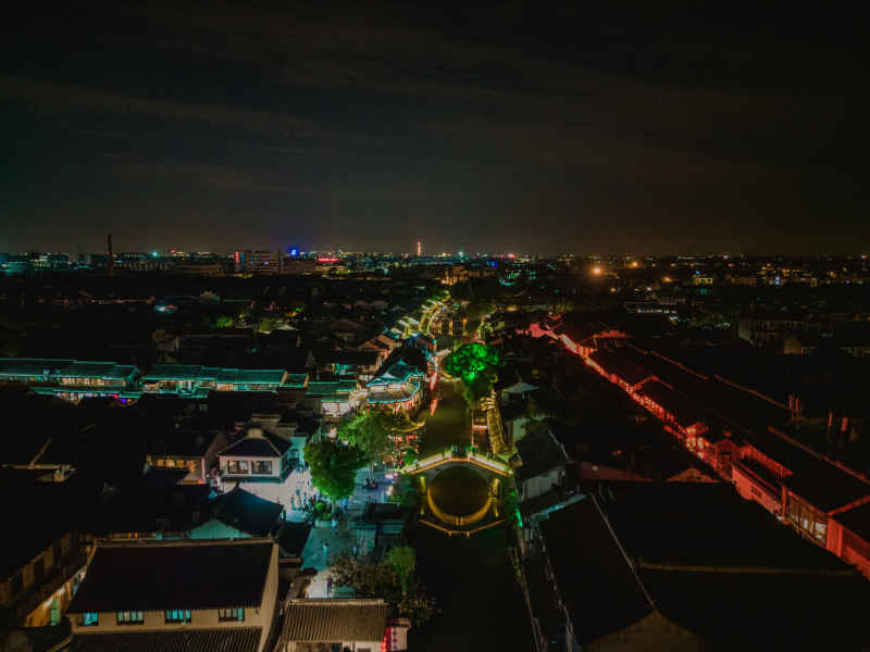 航拍 浙江 西塘水乡 夜景