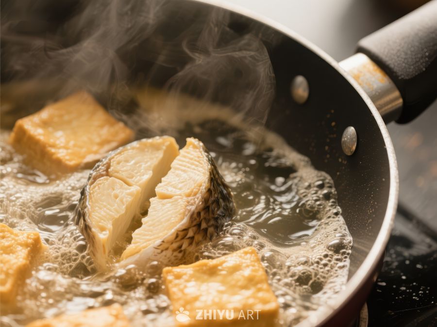 煎锅中的鱼块与豆腐 243