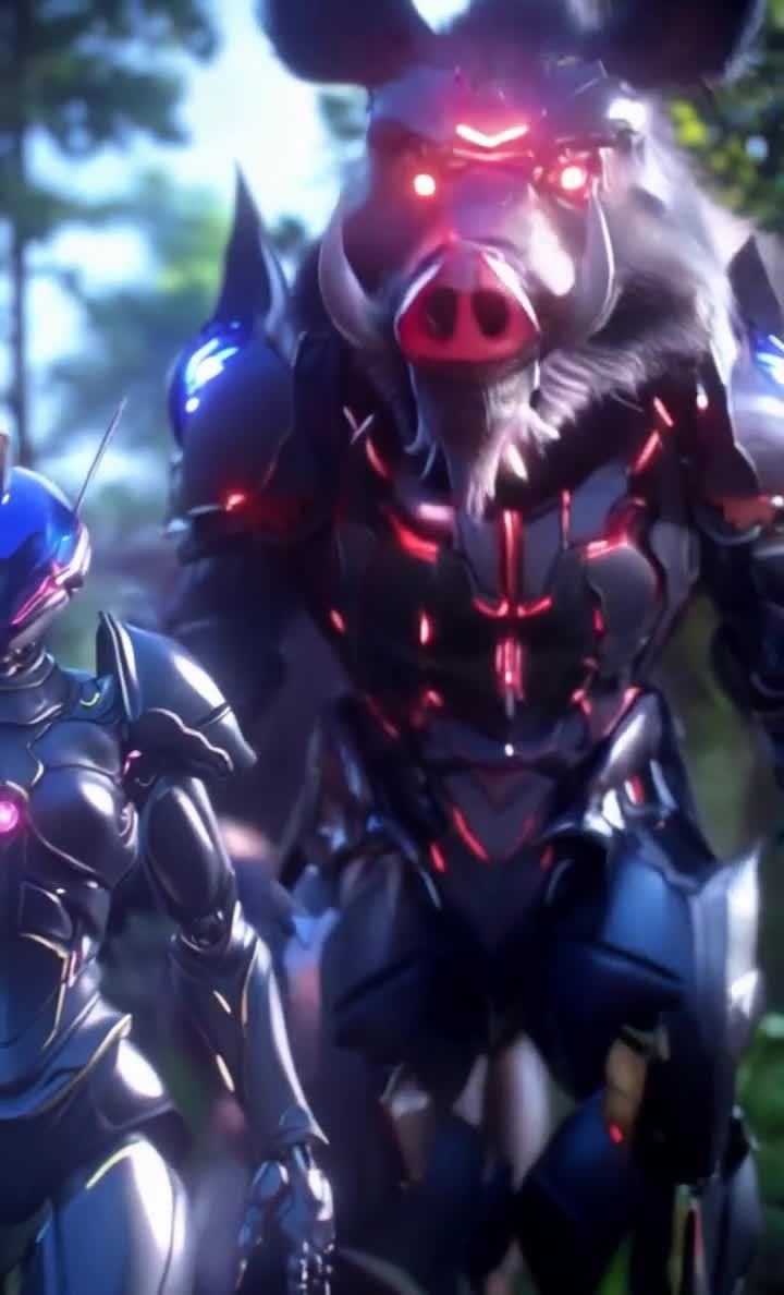 未来科技战士与机械野猪，丛林中的对峙