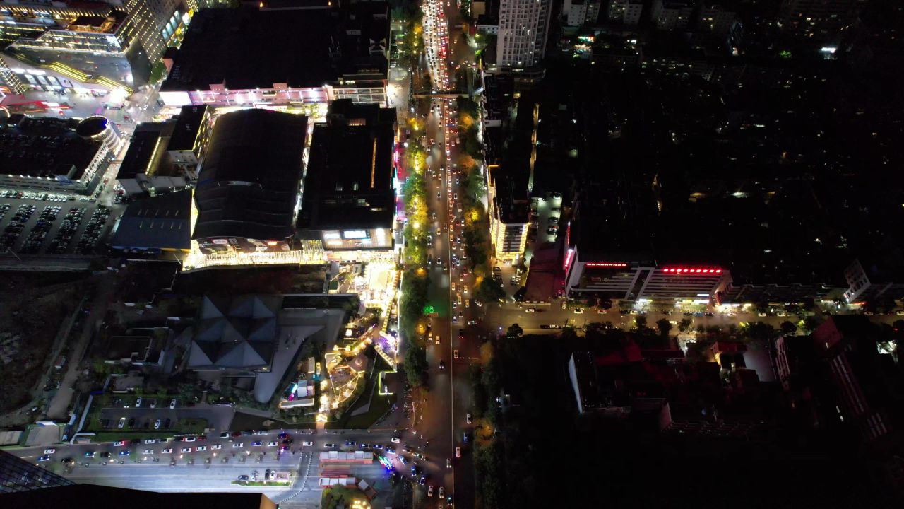 昆明夜景灯光交通航拍
