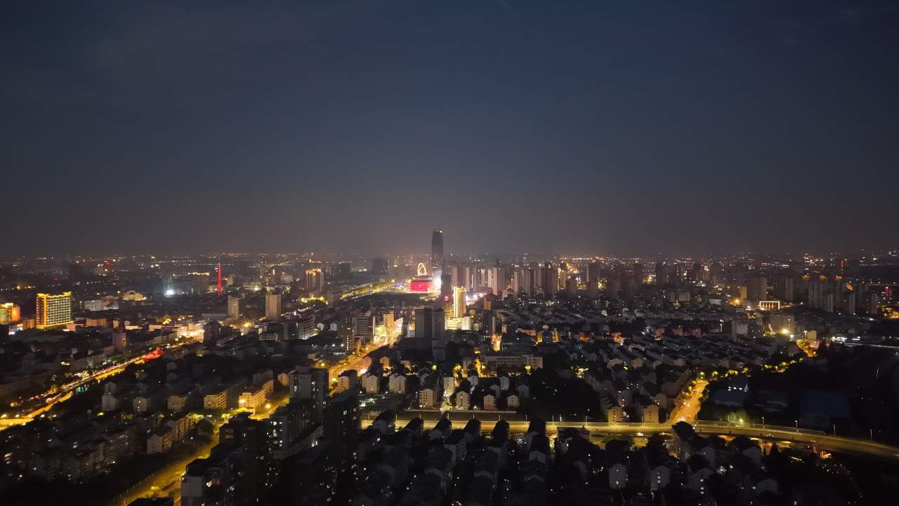 航拍昆山城区夜景风光 7