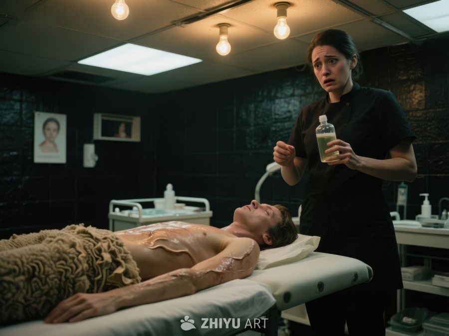 医疗室内，女子手持药瓶观察病床上男子 804