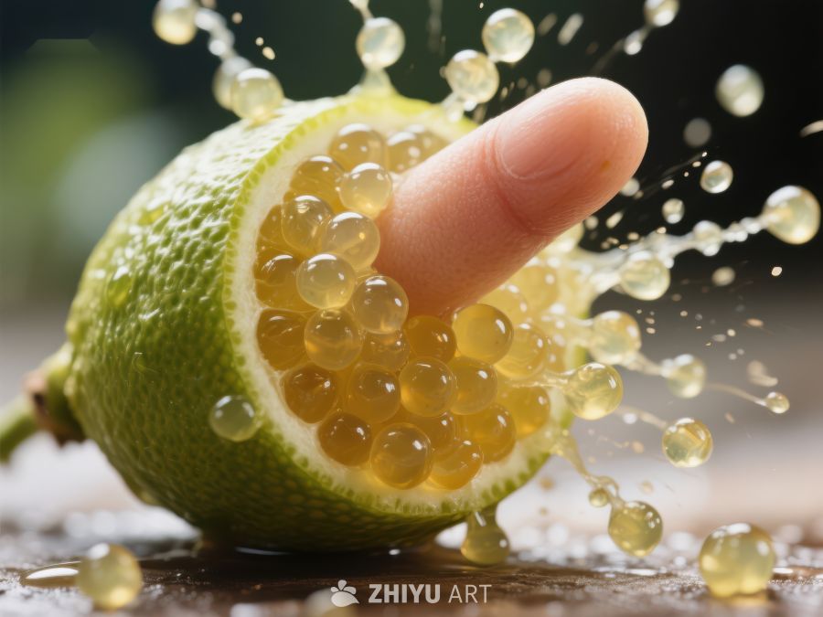 手指挤压柠檬，汁液四溅 525