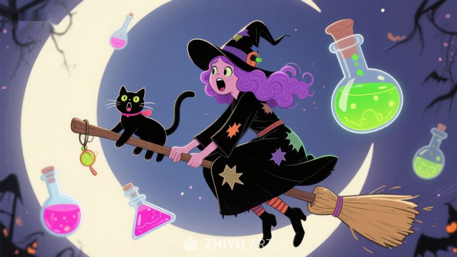 巫女与黑猫夜空飞行