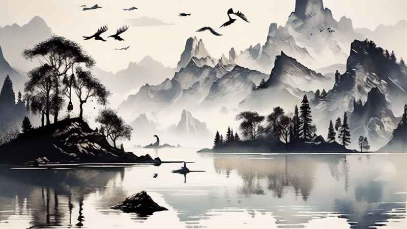 国风鹤山水风景插画 81