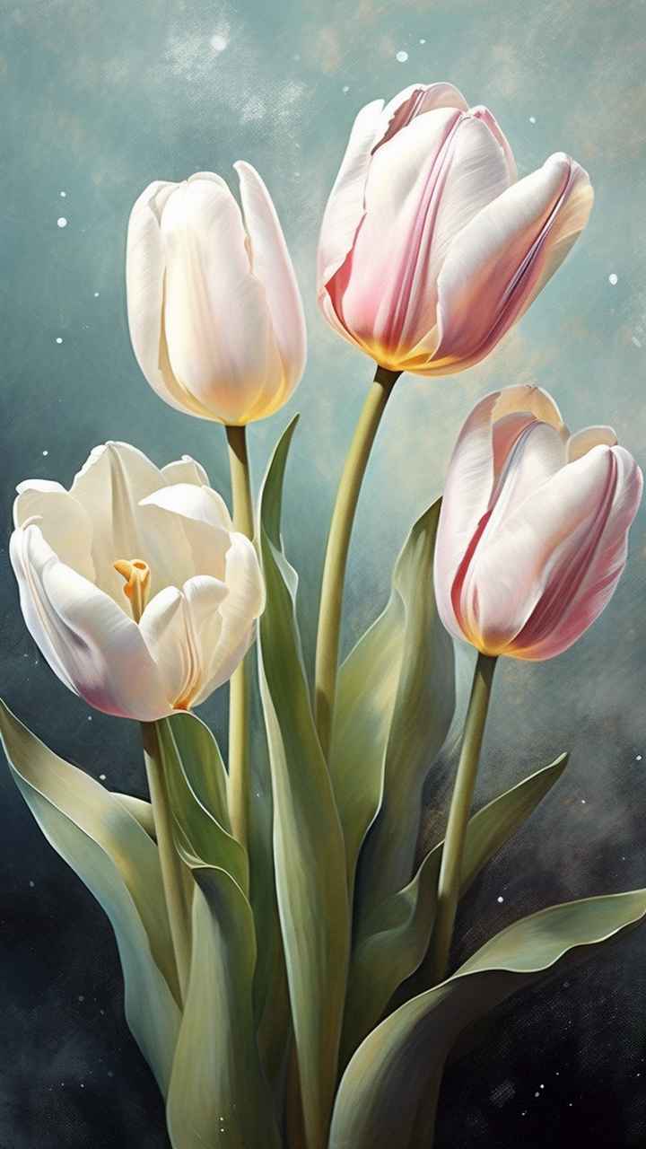 一个白色郁金香花束正在开放插画 41