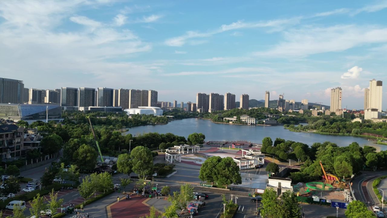 航拍江西萍乡玉湖湿地公园