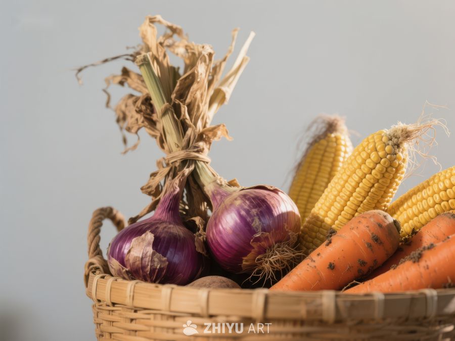 篮子里的洋葱、胡萝卜和玉米 208