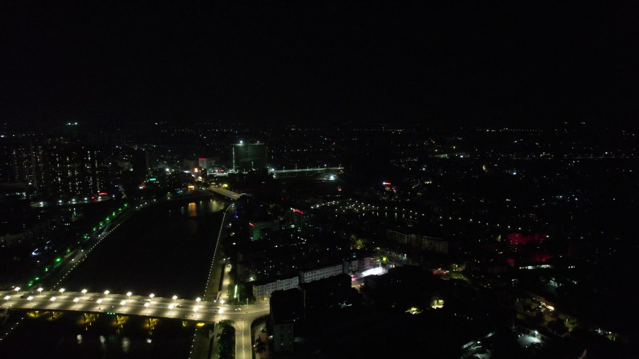 广东茂名城市夜景灯光航拍 