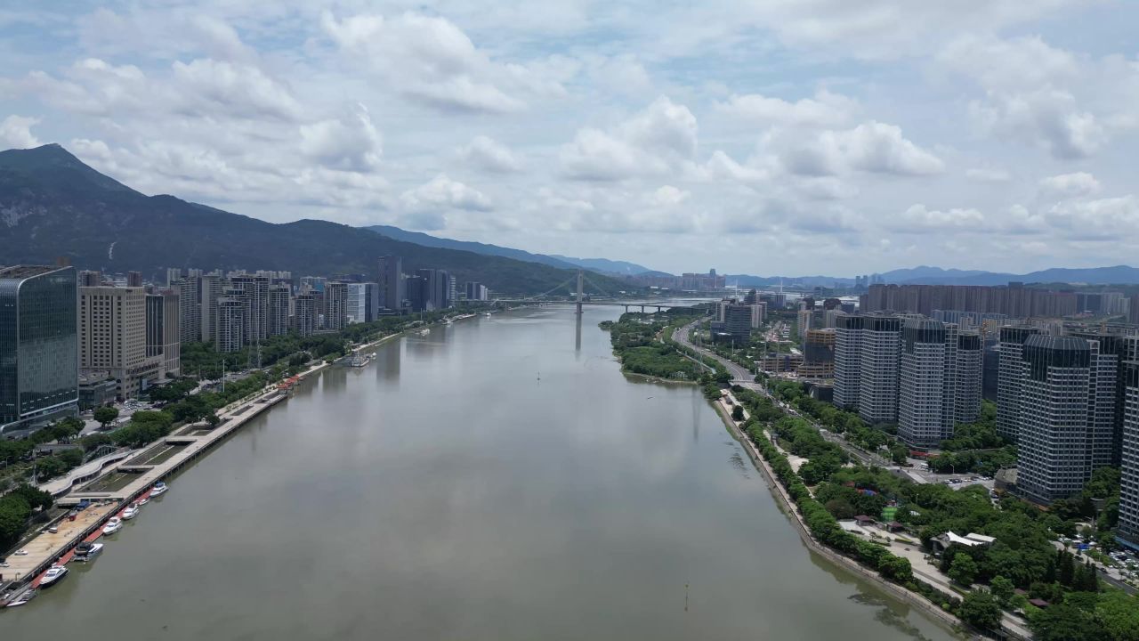 航拍福州闽江两岸城市风光