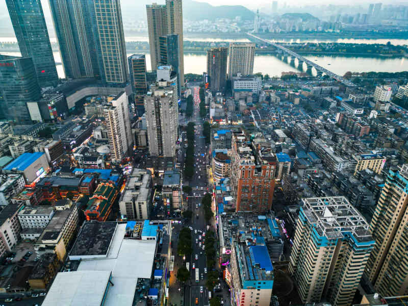 湖南长沙黄兴路步行街五一商圈航拍摄影图 