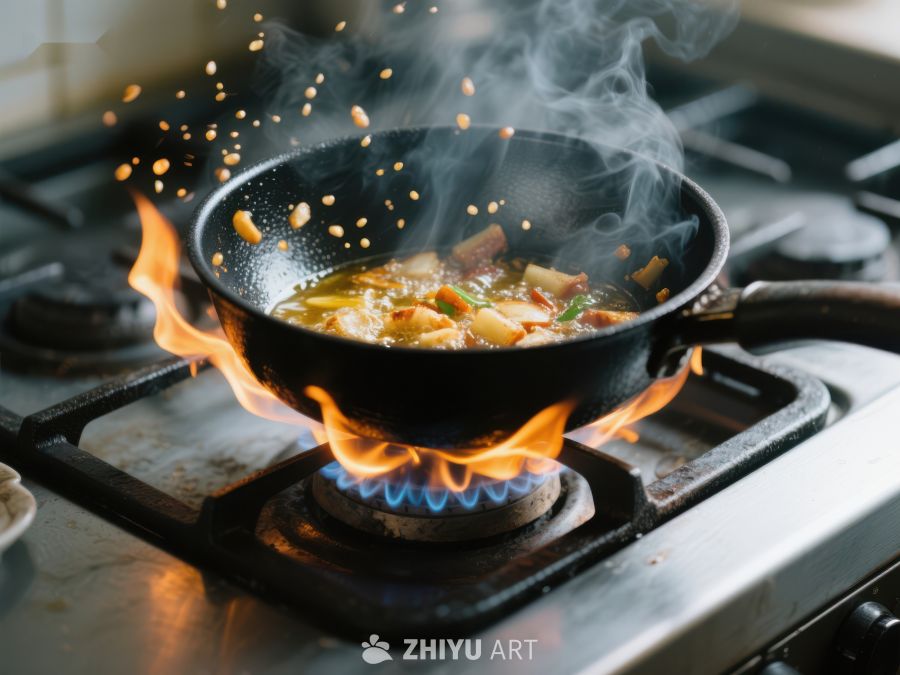 火焰中的炒锅：食材翻炒瞬间 207