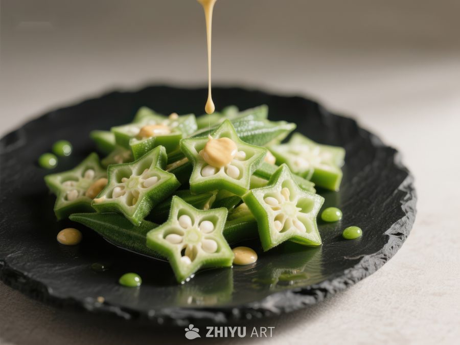 秋葵切片淋酱，清新美味 1285