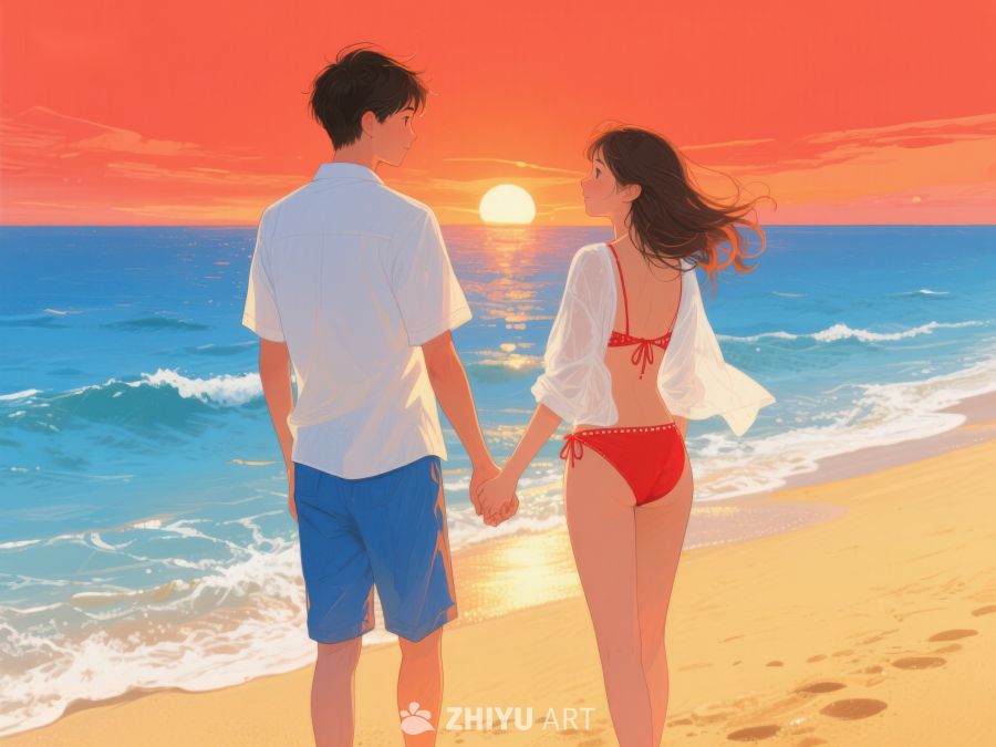 海边日落下的情侣 264