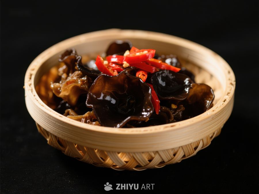 竹篮盛装的木耳炒菜 1809