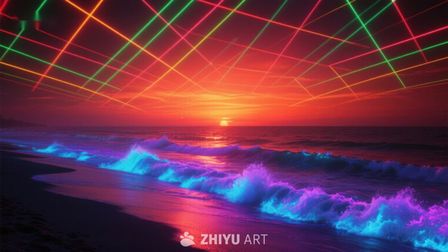 霓虹激光下的梦幻海滩日落 382