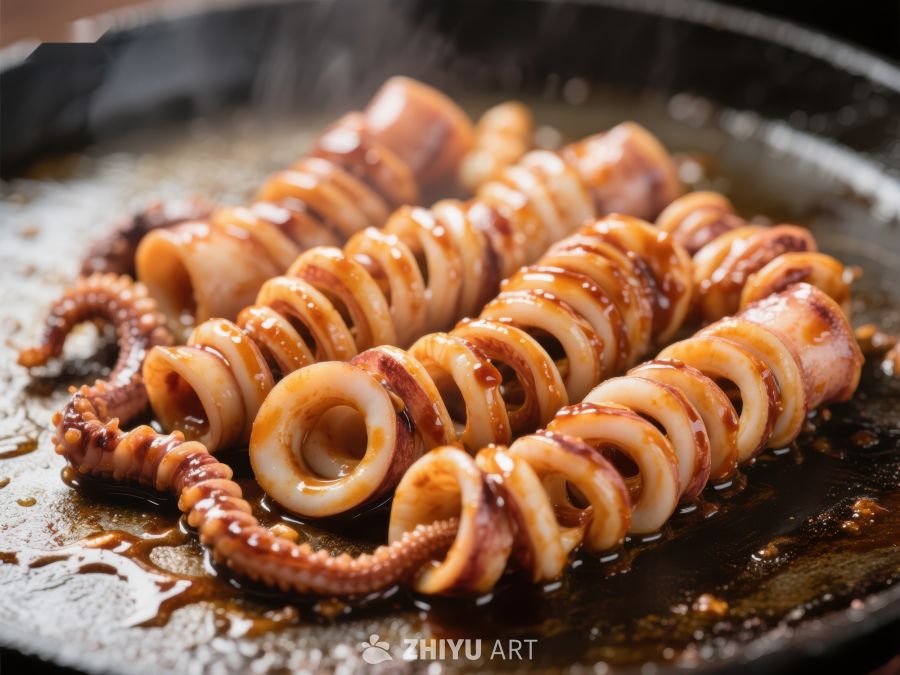 铁板鱿鱼圈热炒特写
