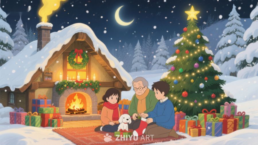 温馨圣诞夜，家人共聚雪景小屋 275