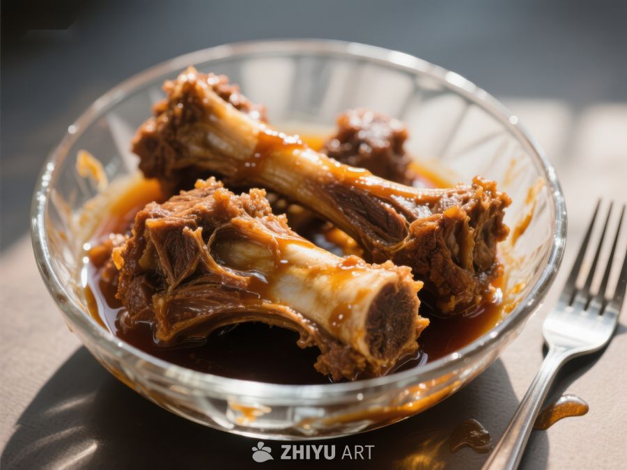 美味炖煮排骨盛于透明碗中 545