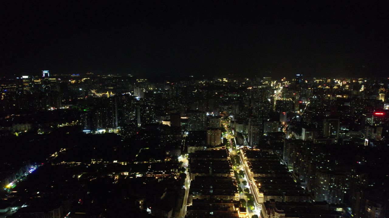 福建福州城市夜景灯光交通高架桥航拍 