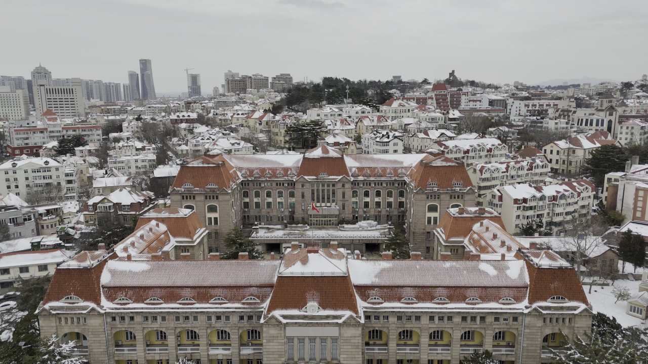 青岛老城区胶澳总督府海边雪景航拍 2