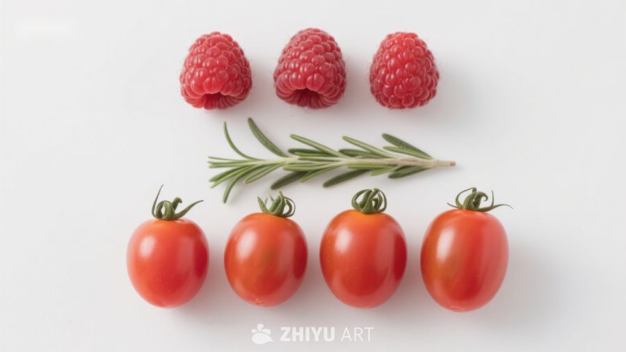 樱桃番茄与覆盆子的清新组合