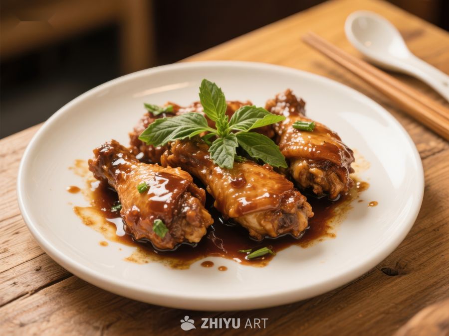 美味酱汁鸡翅配薄荷装饰 566