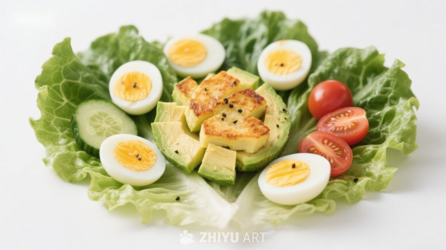 新鲜蔬菜沙拉配鸡蛋和牛油果