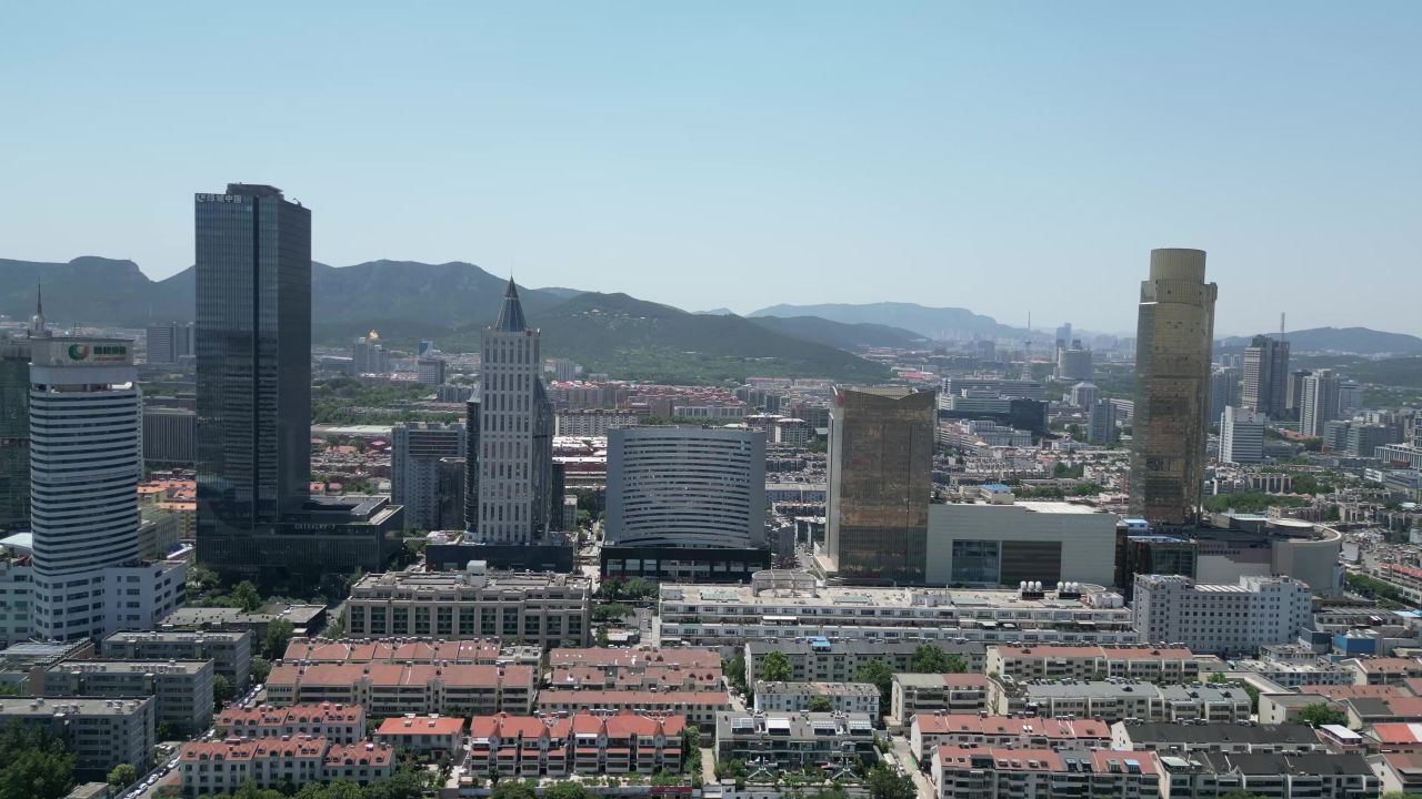  航拍山东济南城市建设城市风光