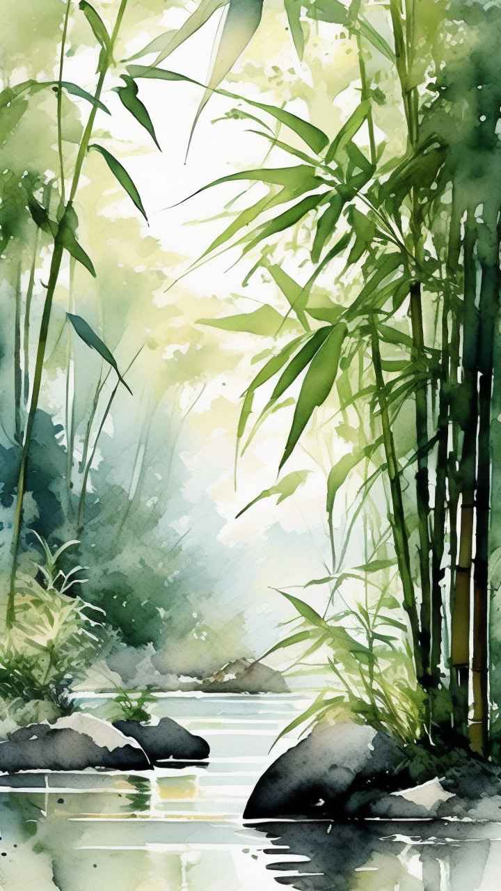 绿竹水墨插画背景图 77