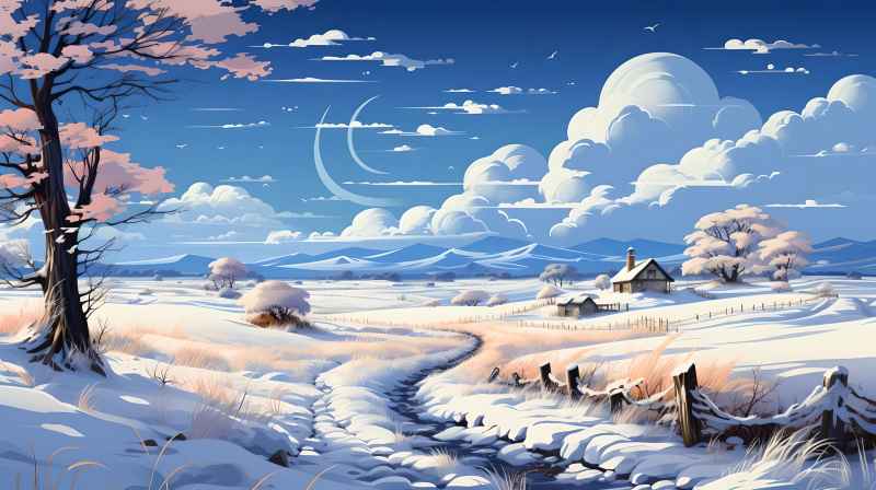冬季唯美创意背景插画图 117