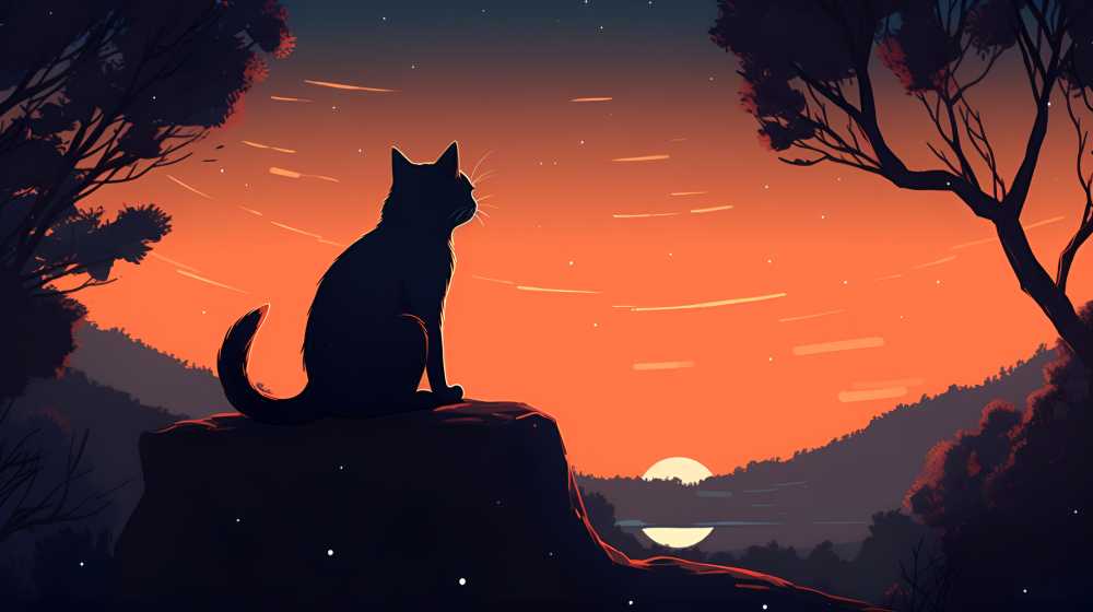 夜色下猫猫插画