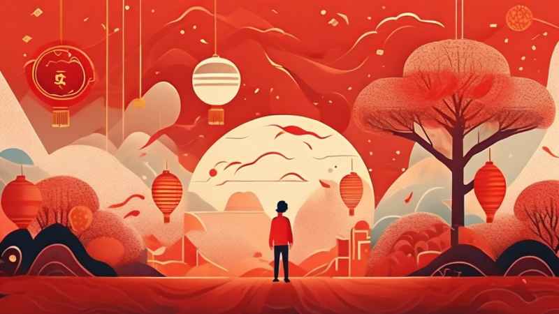 春节拜年守岁插画背景 11