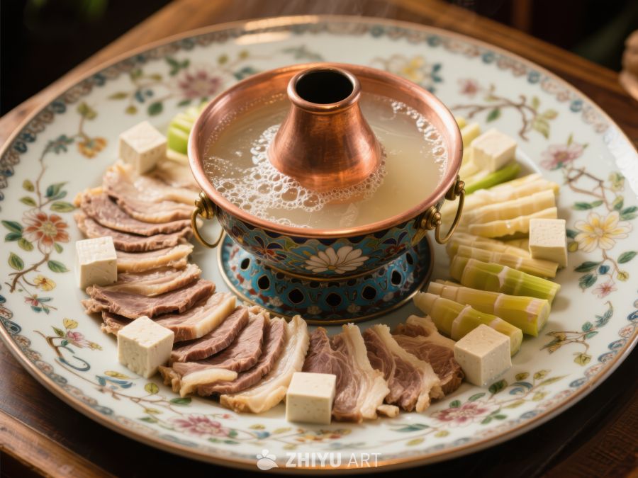 铜锅涮肉与配菜精美呈现 742