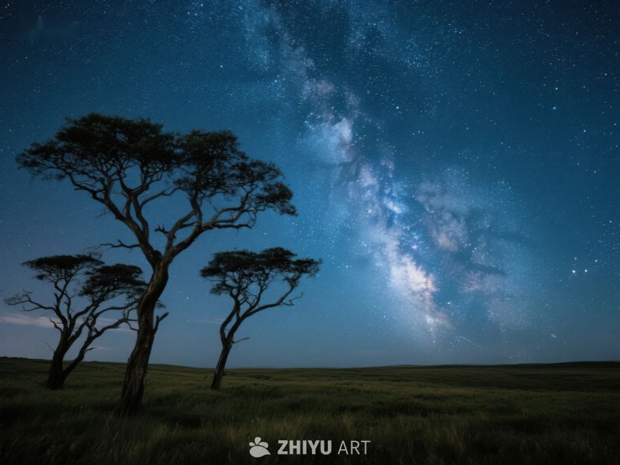 星空下的孤树剪影 161
