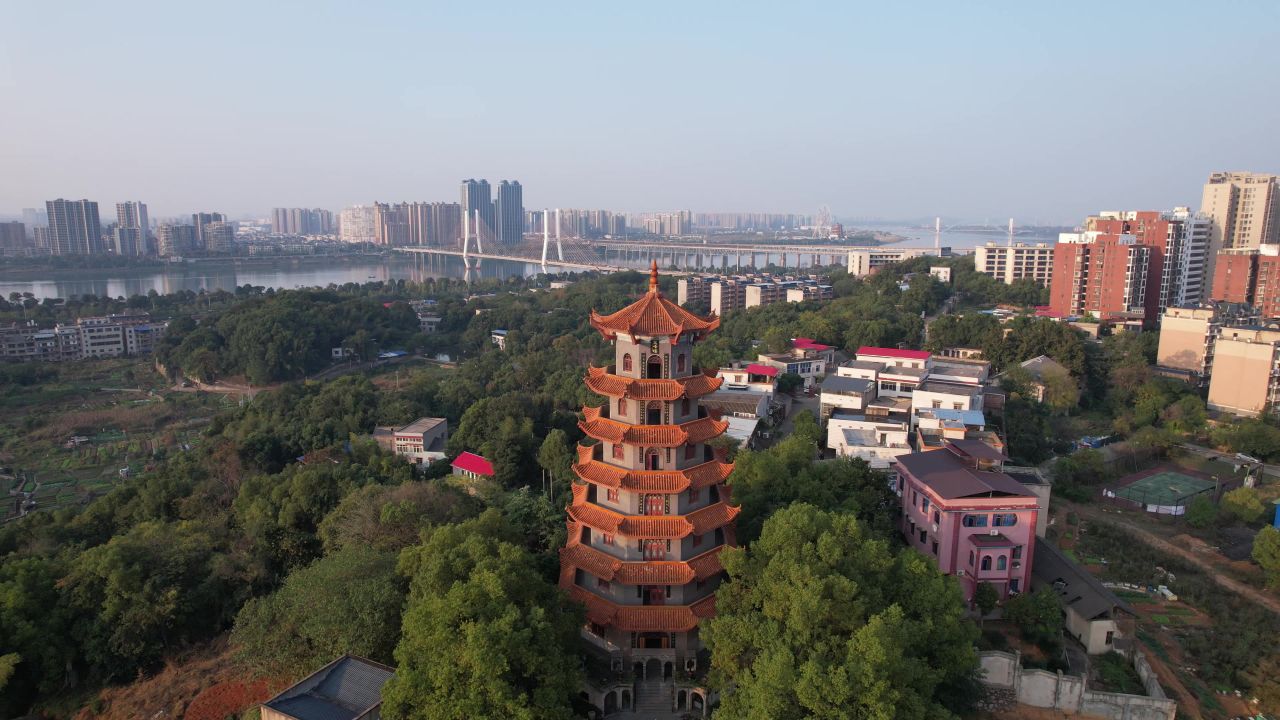 湖南湘潭城市万峰塔航拍