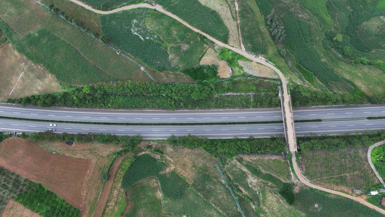 乡村公路与农田的和谐景象