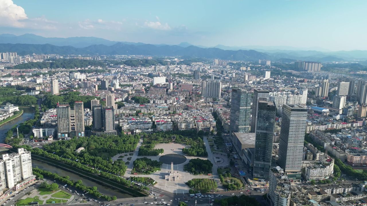 航拍江西萍乡润达国际秋收起义广场