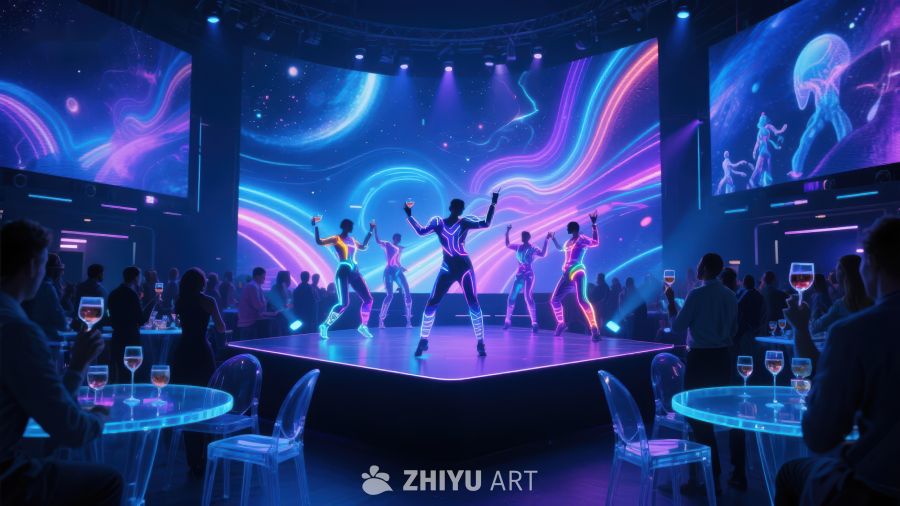 霓虹灯光下的现代舞蹈表演 308