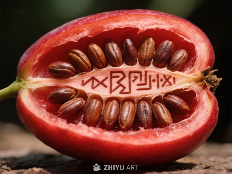 切开的红色果实，内部种子清晰可见 324