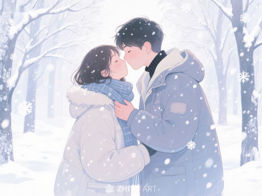 冬日雪景中的情侣亲吻 97