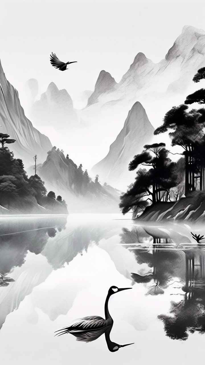 国风鹤山水风景插画 76