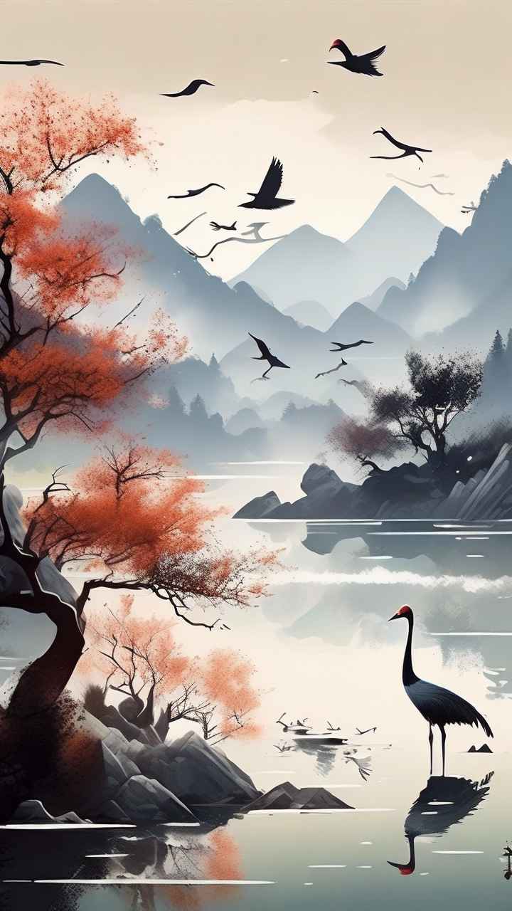国风鹤山水风景插画 13