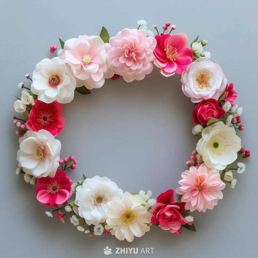 一个纯色背景上，一个独立的花环，是春季和庆典主题，